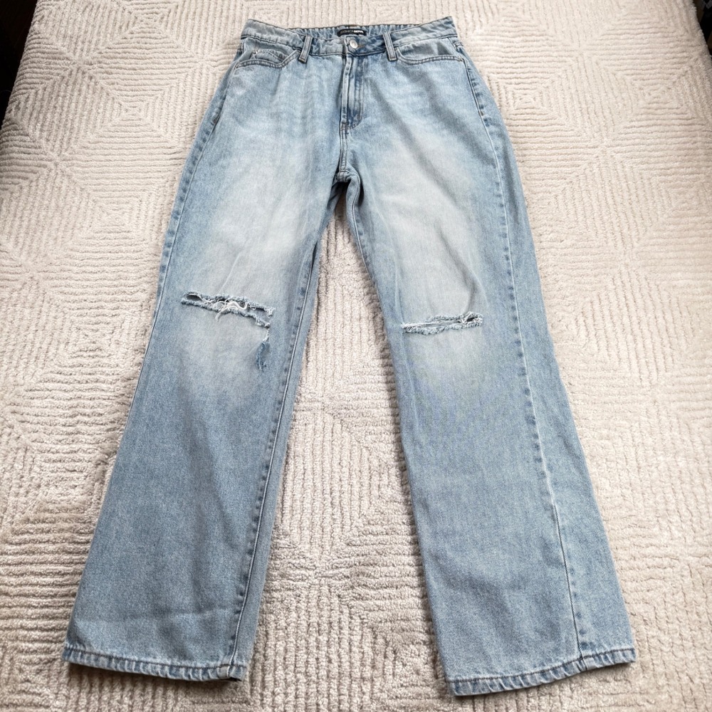 Fashion Nova Straight Leg Jeans Womens 7 Light Wash Distressed Grunge Y2K Punk